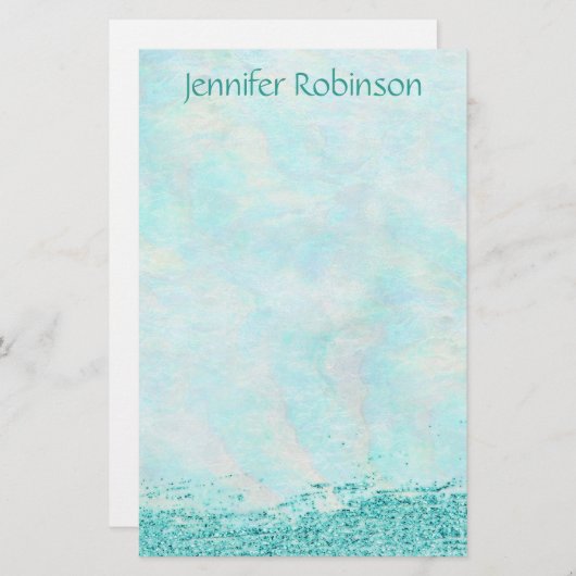 粋でシックな水彩画のグリッターの海の微風 便箋 (正面/裏面)