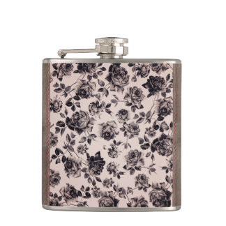 粋でシックな白く及び黒いヴィンテージのエレガントな花柄 フラスク