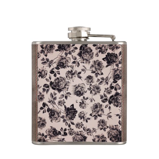 粋でシックな白く及び黒いヴィンテージのエレガントな花柄 フラスク (裏面)