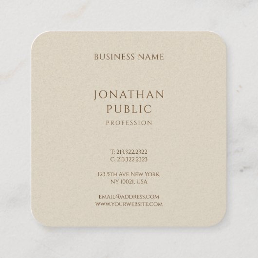 粋でシンプルなテンプレートの最小主義のモダンなベージュ色 スクエア名刺 (裏面)