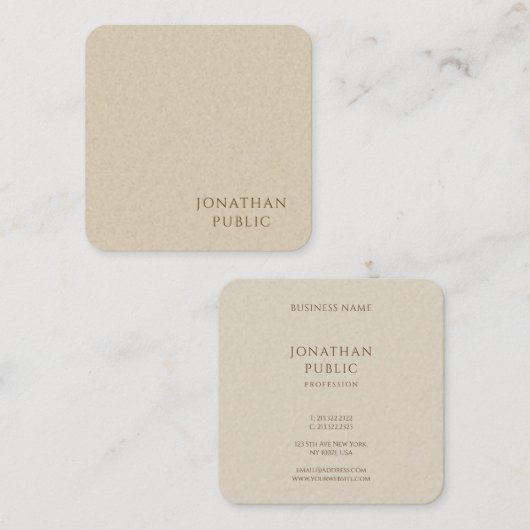 粋でシンプルなテンプレートの最小主義のモダンなベージュ色 スクエア名刺 (正面/裏面)
