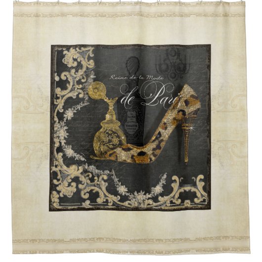 粋でスタイリッシュでシックなファッションパリはnの香水に蹄鉄を打ちます シャワーカーテン (正面)