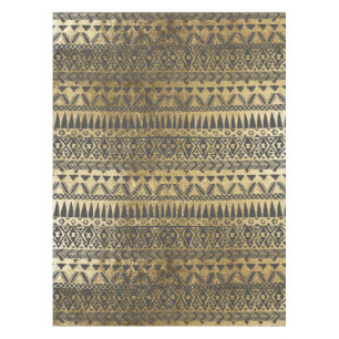 粋でフェイクな金ゴールドおよび黒い手描きのアズテック人 テーブルクロス