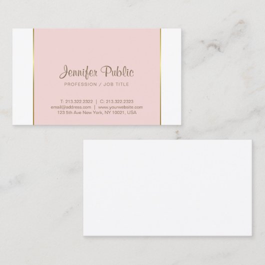 粋でモダンでエレガントなピンクの金ゴールドの白のお洒落な平野 名刺 (正面/裏面)