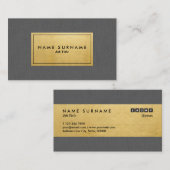 粋でモダンな灰色のリネンエレガントな金ゴールドのミニマリスト 名刺 (正面/裏面)