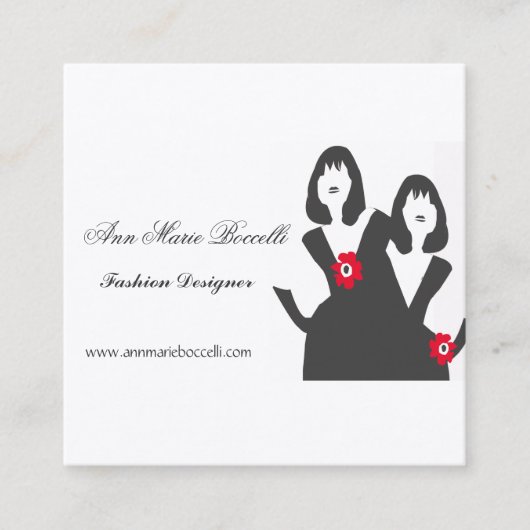 粋で小さく黒い服のスタイリストの女性モデル スクエア名刺 (正面)