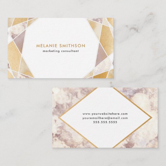 粋で幾何学的でフェイクな金ゴールドの大理石のクリエイティブ 名刺 (正面/裏面)