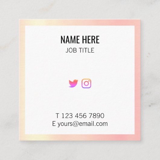 粋で幾何学的な金ゴールドのピンクの正方形の名刺 スクエア名刺 (裏面)