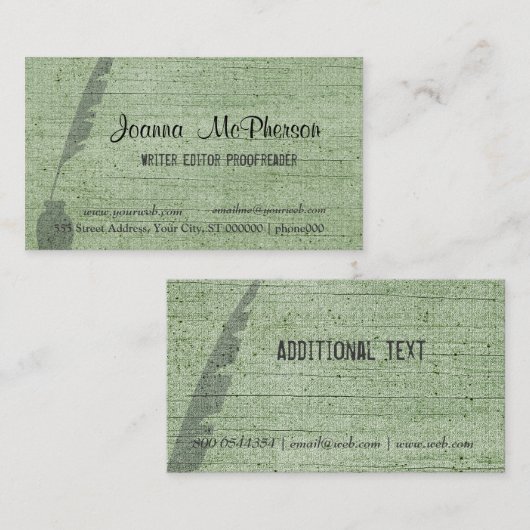 粋で旧式な筆記用インクのペンの編集者のジャーナリスト 名刺 (正面/裏面)