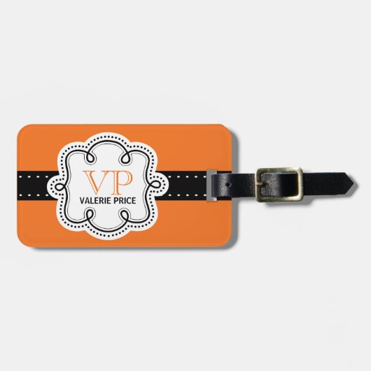 粋で明るいオレンジパーソナライズな女の子らしい女の子のラベル ラゲッジタグ (正面横)