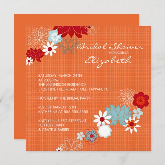 粋で明るい花のブライダルシャワーの招待状 招待状 (正面/裏面)