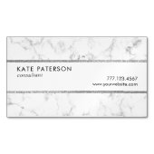 粋で白い大理石の銀製のグリッターは縞で飾ります マグネット名刺 (正面)