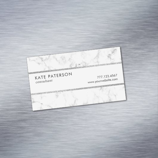 粋で白い大理石の銀製のグリッターは縞で飾ります マグネット名刺 (インサイチュ)