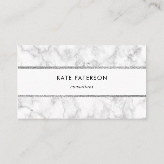 粋で白い大理石の銀製のグリッターは縞で飾ります 名刺 (裏面)