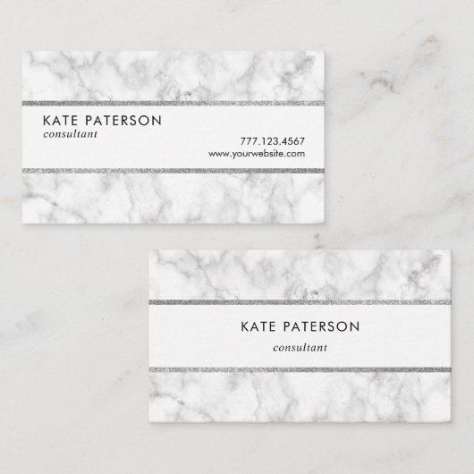 粋で白い大理石の銀製のグリッターは縞で飾ります 名刺 (正面/裏面)