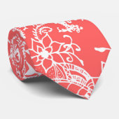 粋で白い珊瑚の手塗りの花パターン ネクタイ (ロール)