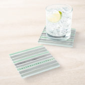 粋で真新しい緑のペンキのストライプなパターン ガラスコースター (アングル)