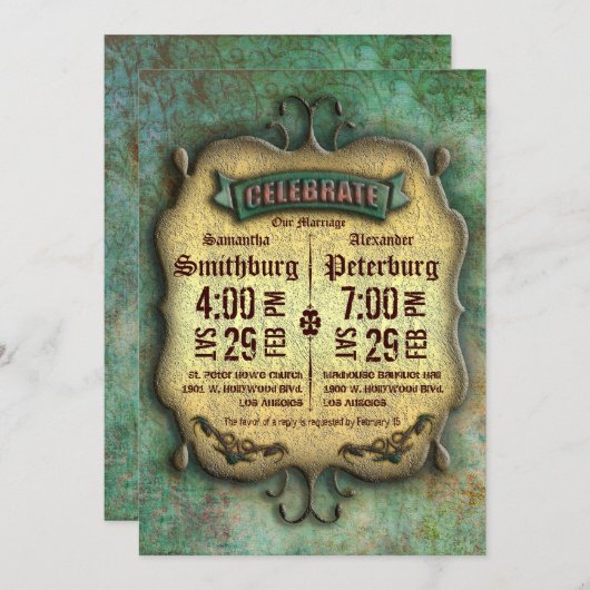 粋で素朴な古さびの結婚式の招待 招待状 (正面/裏面)