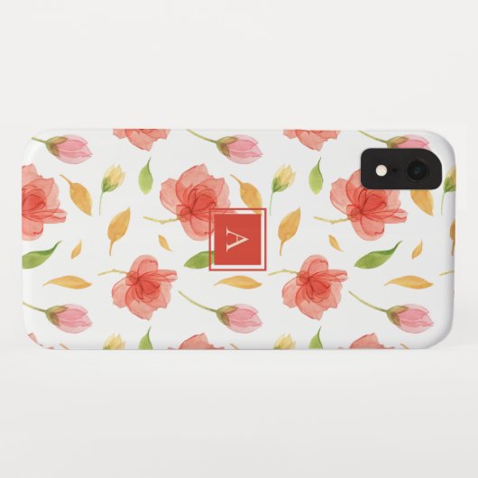 粋で赤い水彩画花パターンモノグラム Case-Mate iPhoneケース (裏面(横))