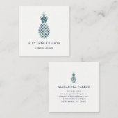 粋で青い水彩画の一見のパイナップル スクエア名刺 (正面/裏面)