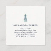 粋で青い水彩画の一見のパイナップル スクエア名刺 (裏面)