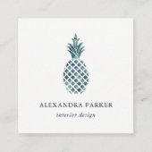 粋で青い水彩画の一見のパイナップル スクエア名刺 (正面)