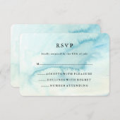 粋で青い水彩画の一見バルミツワーRSVP 出欠カード (正面/裏面)