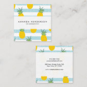 粋で青い白のストライプのパイナップルパターン スクエア名刺 (正面/裏面)