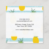 粋で青い白のストライプのパイナップルパターン スクエア名刺 (裏面)