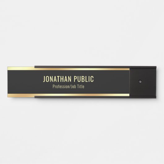 粋で魅力的でモダンな黒および金ゴールドのデザイン サインプレート (正面)