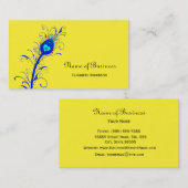 粋で黄色および青の孔雀の羽 名刺 (正面/裏面)