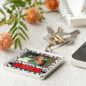 粋で黒いダマスク織の卒業の写真のkeychain キーホルダー (側面)