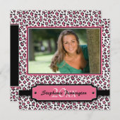 粋で黒いピンクのチータの卒業の写真のパーティー 招待状 (正面/裏面)
