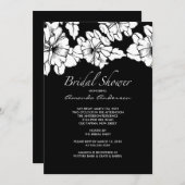 粋で黒く及び白い花のブライダルシャワーの招待 招待状 (正面/裏面)