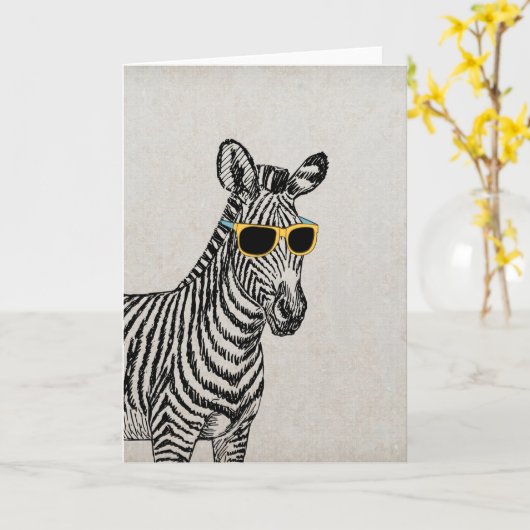 粋なガラスとのクールでかわいくおもしろいなシマウマのスケッチ カード (黄色い花)