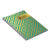 粋なギリシャ人の鍵の対角線|の金ゴールドホイルのティール(緑がかった色) ノートブック (右側)