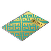 粋なギリシャ人の鍵の対角線|の金ゴールドホイルのティール(緑がかった色) ノートブック (左側)