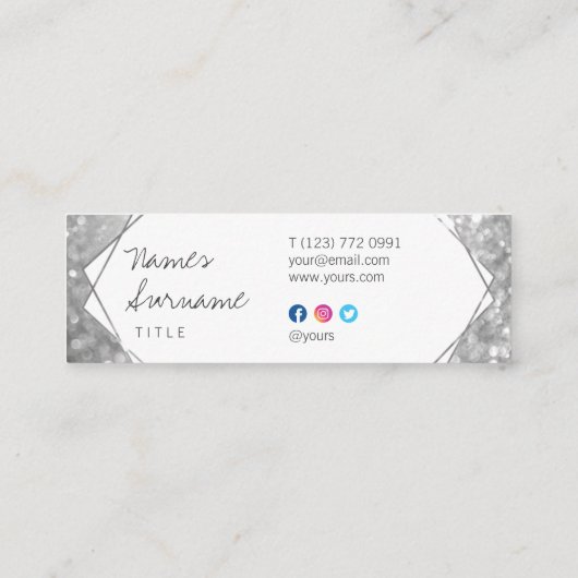 粋なグリッターの宝石の小型銀製の名刺 スキニー名刺 (裏面)