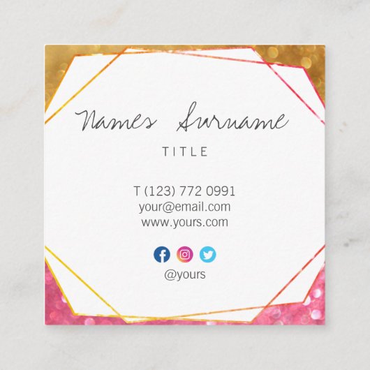 粋なグリッターの宝石の社会的な正方形の名刺 スクエア名刺 (裏面)