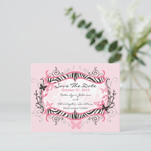 粋なシマウマフレームの保存日付の招待状 セーブザデート (スタンド正面)