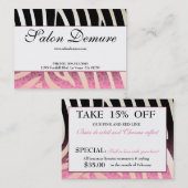 粋なシマウマ及びチータのサロンの販売の証明書 名刺 (正面/裏面)