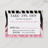 粋なシマウマ及びチータのサロンの販売の証明書 名刺 (裏面)