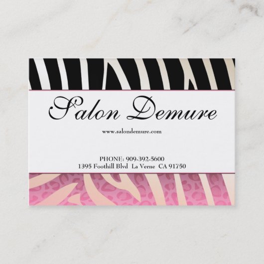 粋なシマウマ及びチータのサロンの販売の証明書 名刺 (正面)