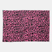 粋なショッキングピンクおよび黒くモダンなヒョウのプリント キッチンタオル (横)