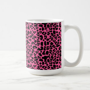 粋なショッキングピンクおよび黒くモダンなヒョウのプリント コーヒーマグカップ