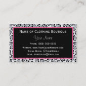 粋なジャガーのプリントのピンクのリボンのファッションのブティック 名刺 (裏面)