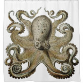 粋なタコの黒のシャワー・カーテンの銀の金ゴールド シャワーカーテン (正面)