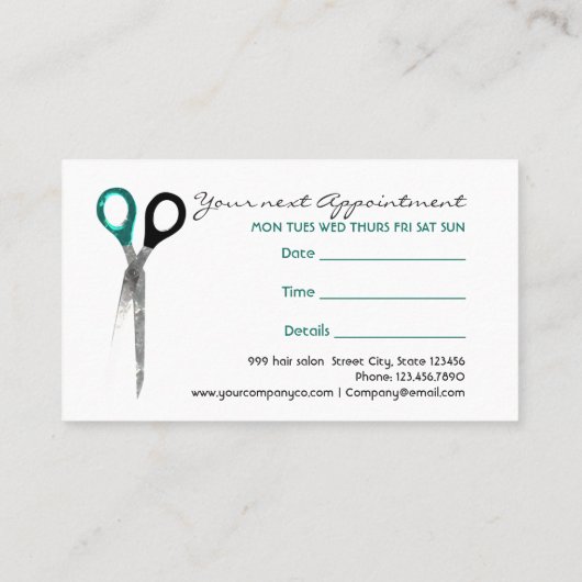 粋なターコイズのヘアーサロンのアポイントメントカード 予約カード (裏面)