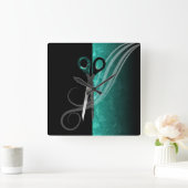 粋なターコイズのヘアーサロンの時計 スクエア壁時計 (ホーム)