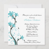 粋なターコイズの花のブライダルシャワーの招待状 招待状 (正面)
